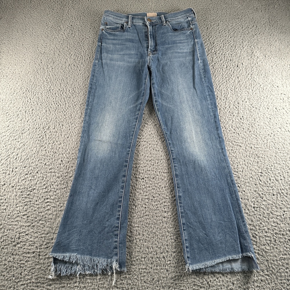 Mother Insider Crop Step Fray Jeans Womens 26 Blue Mid Rise Slim Bootcut Raw Hem